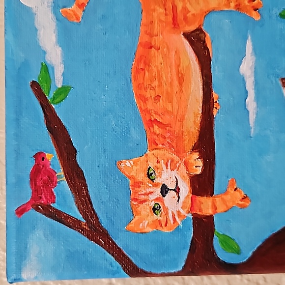Original Art /Acrylic Canvas /Cute Kitties in a Tree / 8in x 8in - Picture 9 of 11